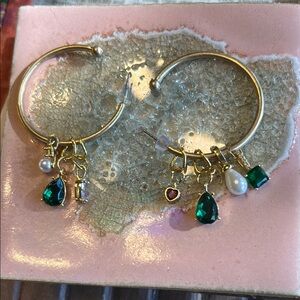 Unbranded Gold Tone Hoops with Mismatched Charms